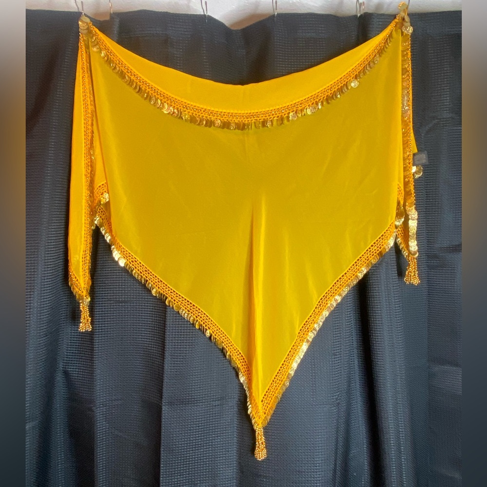 India Arts Yellow Hip Scarf with beads and coins. EUC! One size.
